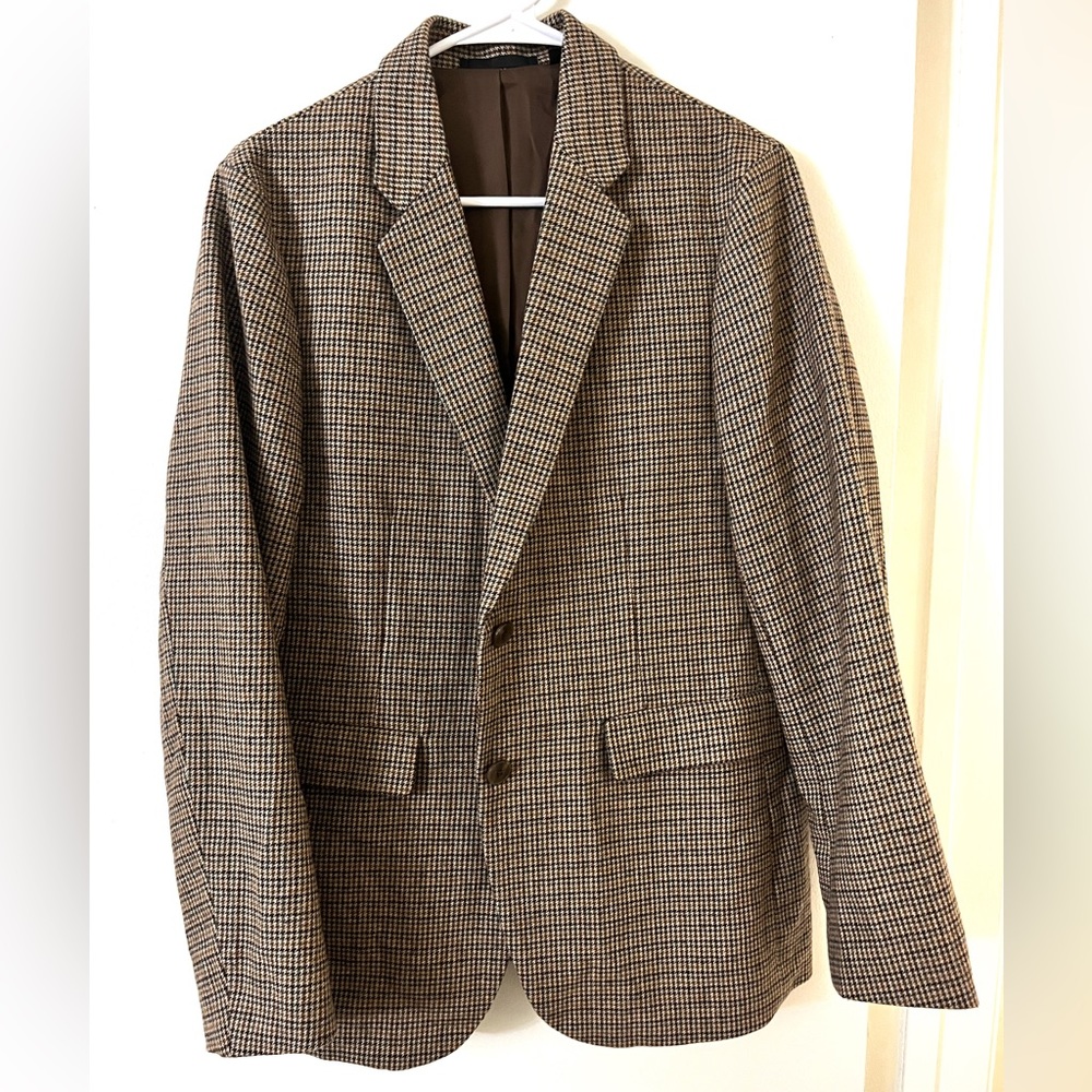 Fall wool blend blazer; color- Camel Multi Houndstooth